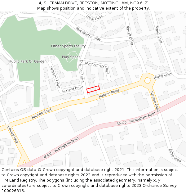 4, SHERMAN DRIVE, BEESTON, NOTTINGHAM, NG9 6LZ: Location map and indicative extent of plot