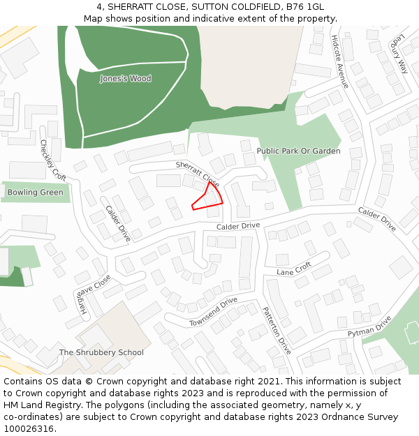 4, SHERRATT CLOSE, SUTTON COLDFIELD, B76 1GL: Location map and indicative extent of plot