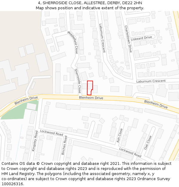 4, SHERROSIDE CLOSE, ALLESTREE, DERBY, DE22 2HN: Location map and indicative extent of plot
