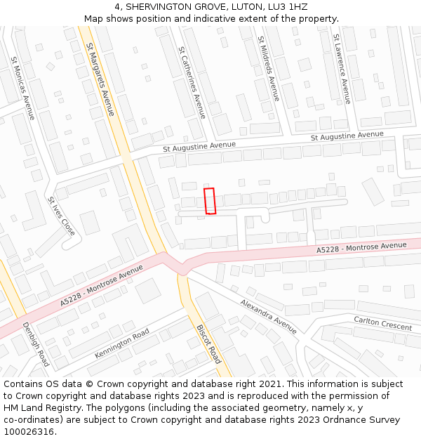 4, SHERVINGTON GROVE, LUTON, LU3 1HZ: Location map and indicative extent of plot