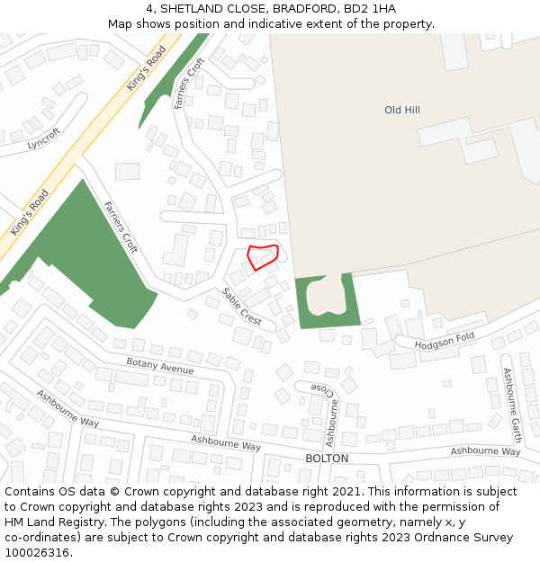 4, SHETLAND CLOSE, BRADFORD, BD2 1HA: Location map and indicative extent of plot