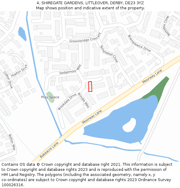 4, SHIREGATE GARDENS, LITTLEOVER, DERBY, DE23 3YZ: Location map and indicative extent of plot