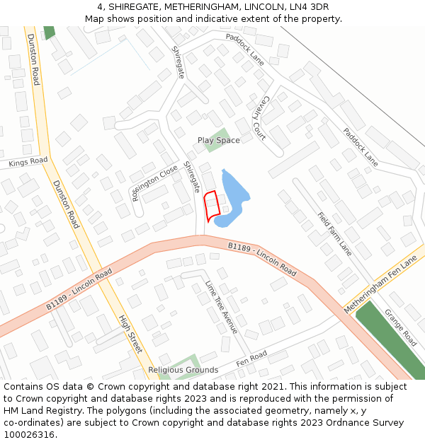 4, SHIREGATE, METHERINGHAM, LINCOLN, LN4 3DR: Location map and indicative extent of plot