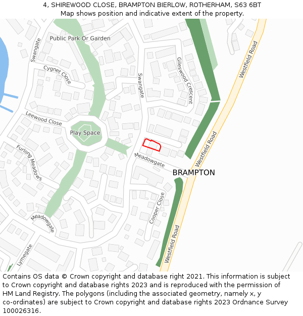 4, SHIREWOOD CLOSE, BRAMPTON BIERLOW, ROTHERHAM, S63 6BT: Location map and indicative extent of plot