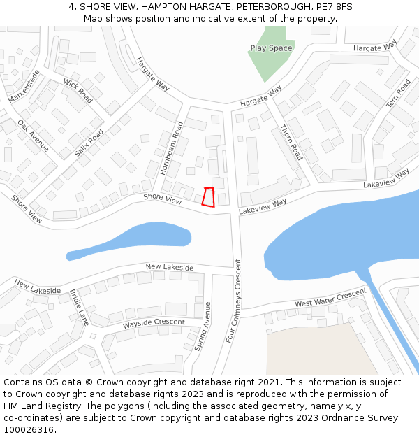 4, SHORE VIEW, HAMPTON HARGATE, PETERBOROUGH, PE7 8FS: Location map and indicative extent of plot
