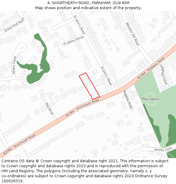 4, SHORTHEATH ROAD, FARNHAM, GU9 8SR: Location map and indicative extent of plot
