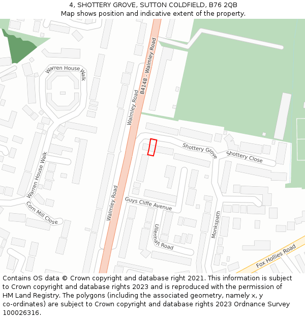 4, SHOTTERY GROVE, SUTTON COLDFIELD, B76 2QB: Location map and indicative extent of plot