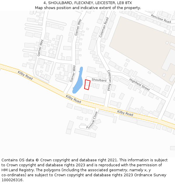 4, SHOULBARD, FLECKNEY, LEICESTER, LE8 8TX: Location map and indicative extent of plot