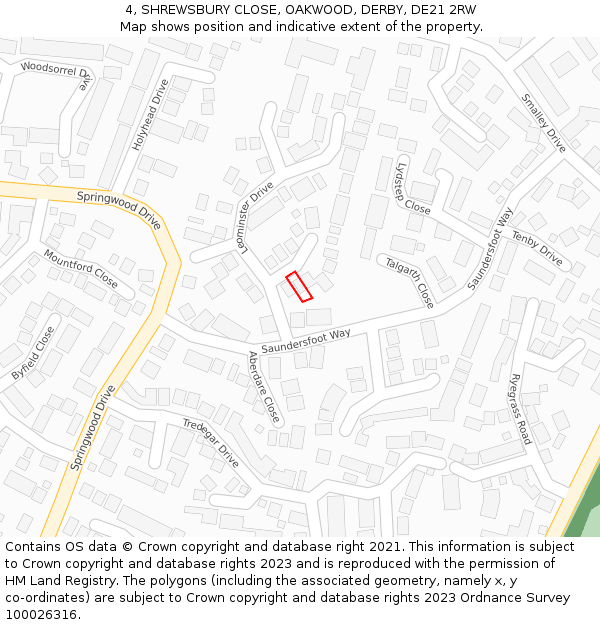 4, SHREWSBURY CLOSE, OAKWOOD, DERBY, DE21 2RW: Location map and indicative extent of plot