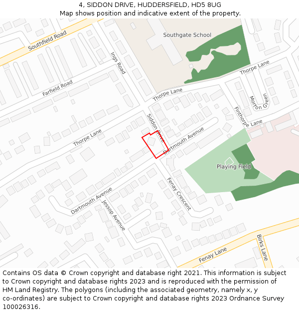 4, SIDDON DRIVE, HUDDERSFIELD, HD5 8UG: Location map and indicative extent of plot