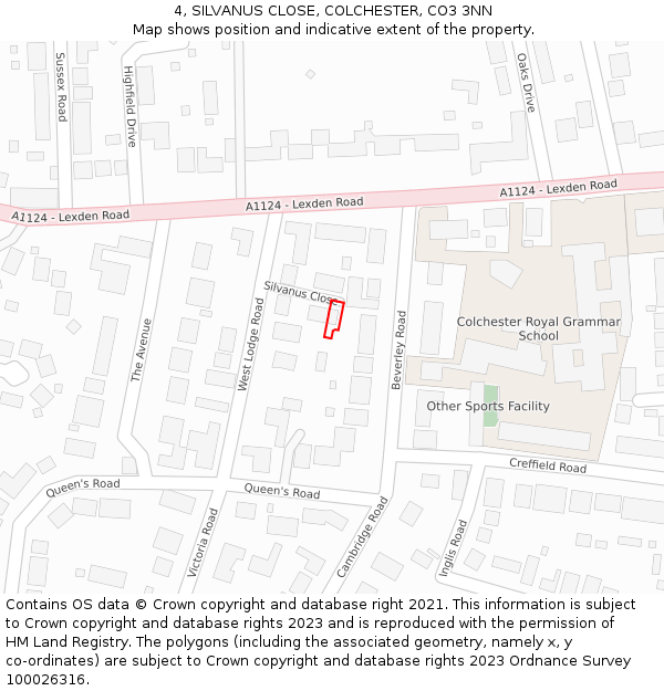 4, SILVANUS CLOSE, COLCHESTER, CO3 3NN: Location map and indicative extent of plot