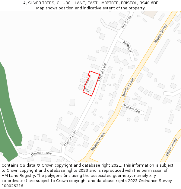 4, SILVER TREES, CHURCH LANE, EAST HARPTREE, BRISTOL, BS40 6BE: Location map and indicative extent of plot