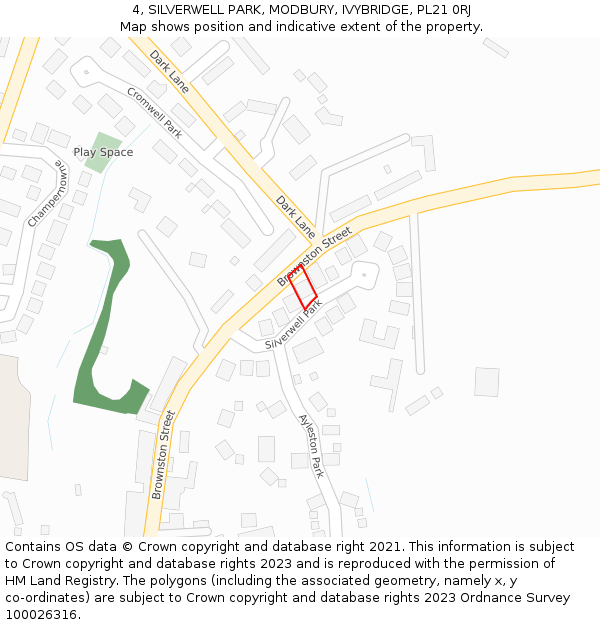 4, SILVERWELL PARK, MODBURY, IVYBRIDGE, PL21 0RJ: Location map and indicative extent of plot
