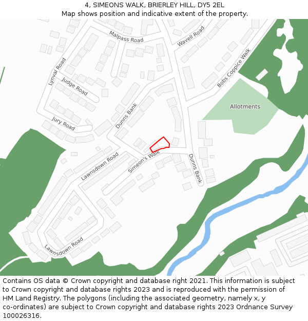 4, SIMEONS WALK, BRIERLEY HILL, DY5 2EL: Location map and indicative extent of plot