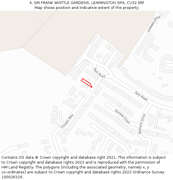 4, SIR FRANK WHITTLE GARDENS, LEAMINGTON SPA, CV32 6RF: Location map and indicative extent of plot