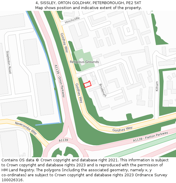4, SISSLEY, ORTON GOLDHAY, PETERBOROUGH, PE2 5XT: Location map and indicative extent of plot