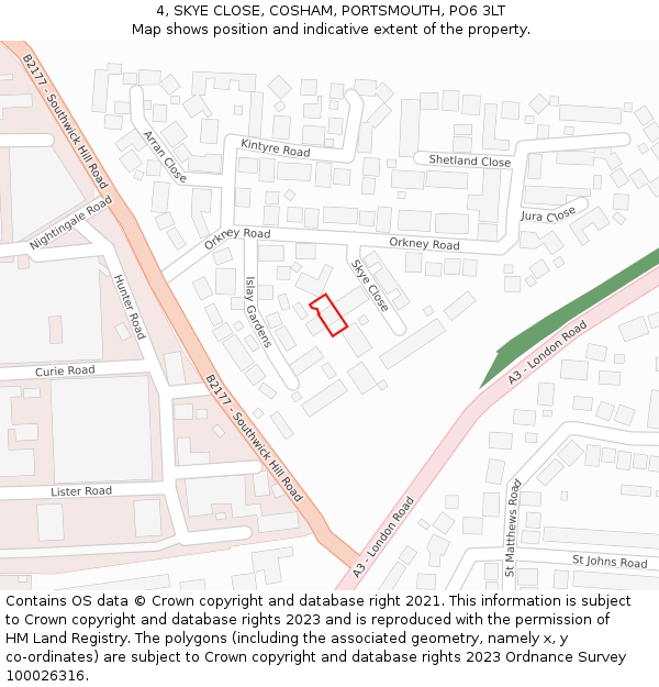 4, SKYE CLOSE, COSHAM, PORTSMOUTH, PO6 3LT: Location map and indicative extent of plot