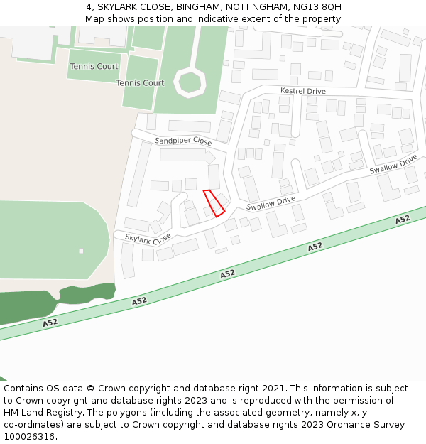 4, SKYLARK CLOSE, BINGHAM, NOTTINGHAM, NG13 8QH: Location map and indicative extent of plot