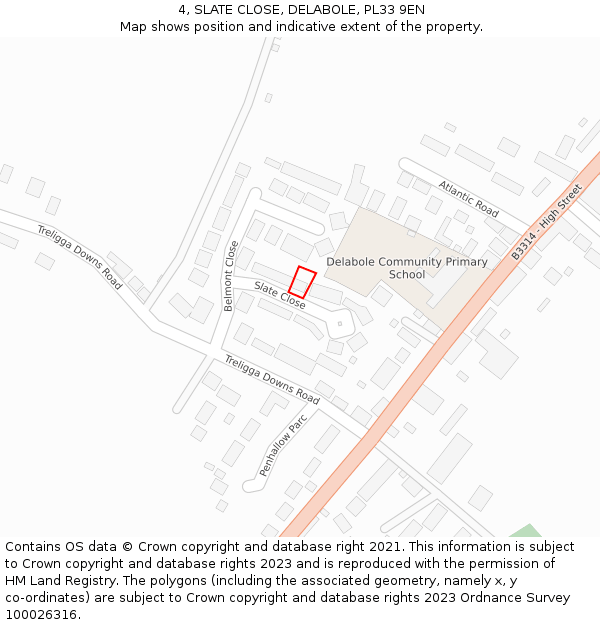4, SLATE CLOSE, DELABOLE, PL33 9EN: Location map and indicative extent of plot