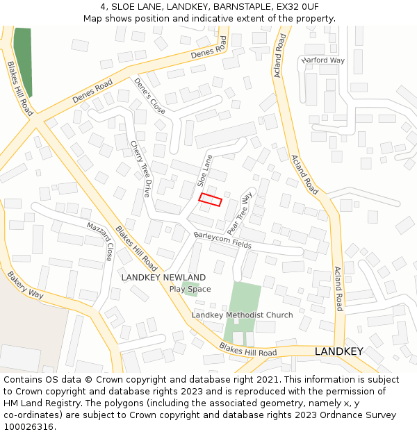 4, SLOE LANE, LANDKEY, BARNSTAPLE, EX32 0UF: Location map and indicative extent of plot