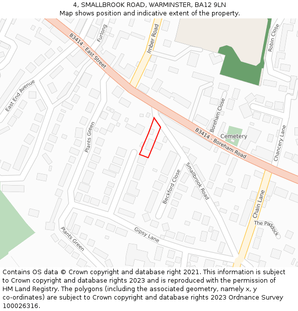 4, SMALLBROOK ROAD, WARMINSTER, BA12 9LN: Location map and indicative extent of plot