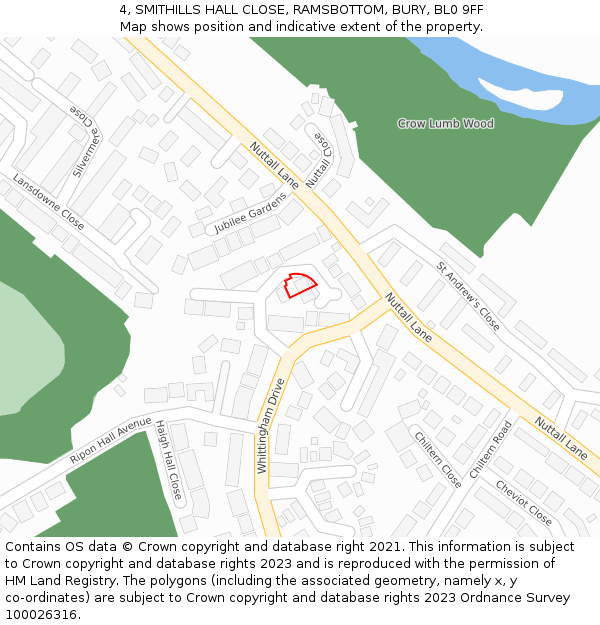 4, SMITHILLS HALL CLOSE, RAMSBOTTOM, BURY, BL0 9FF: Location map and indicative extent of plot