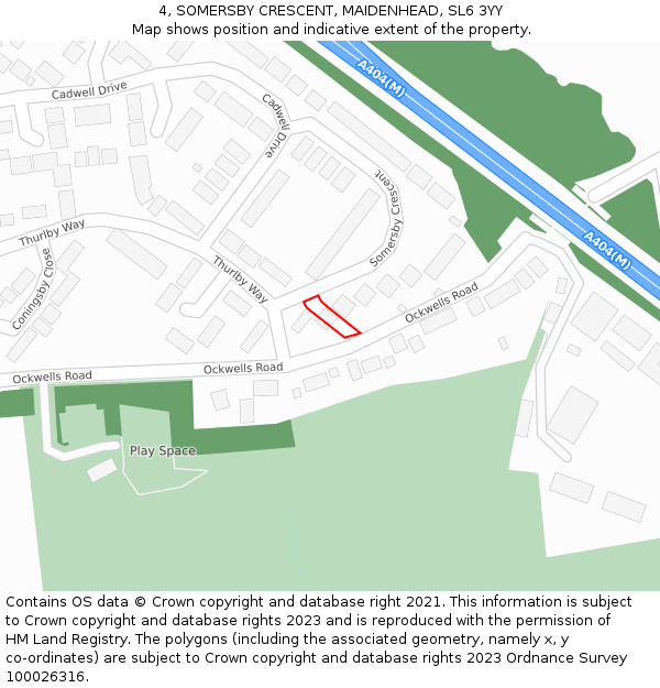 4, SOMERSBY CRESCENT, MAIDENHEAD, SL6 3YY: Location map and indicative extent of plot