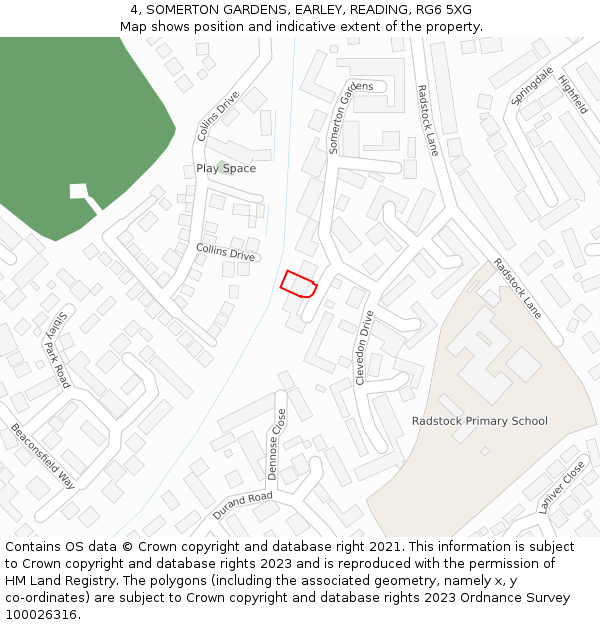 4, SOMERTON GARDENS, EARLEY, READING, RG6 5XG: Location map and indicative extent of plot