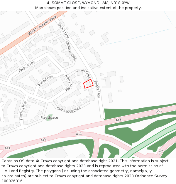 4, SOMME CLOSE, WYMONDHAM, NR18 0YW: Location map and indicative extent of plot
