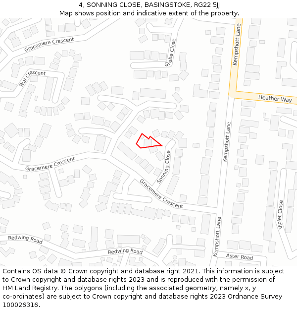 4, SONNING CLOSE, BASINGSTOKE, RG22 5JJ: Location map and indicative extent of plot
