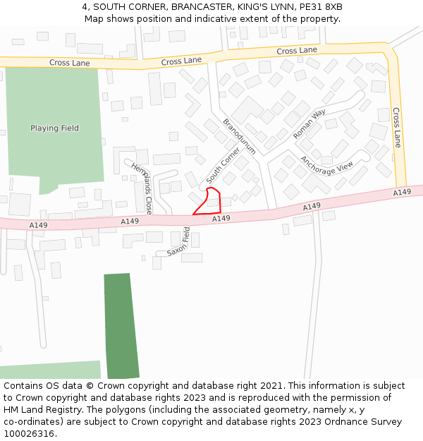 4, SOUTH CORNER, BRANCASTER, KING'S LYNN, PE31 8XB: Location map and indicative extent of plot