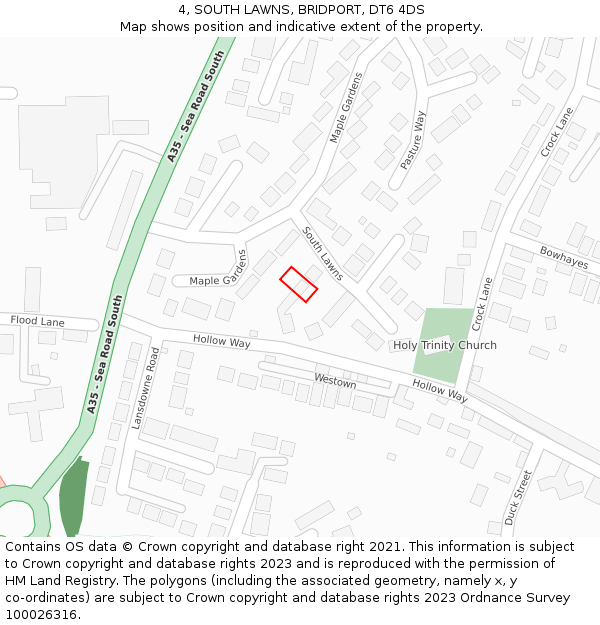 4, SOUTH LAWNS, BRIDPORT, DT6 4DS: Location map and indicative extent of plot