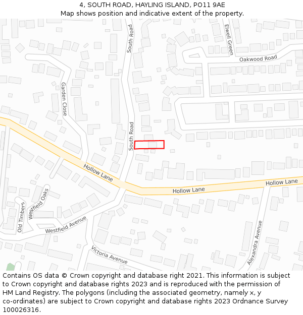 4, SOUTH ROAD, HAYLING ISLAND, PO11 9AE: Location map and indicative extent of plot