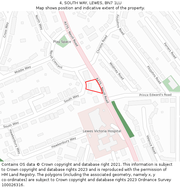 4, SOUTH WAY, LEWES, BN7 1LU: Location map and indicative extent of plot
