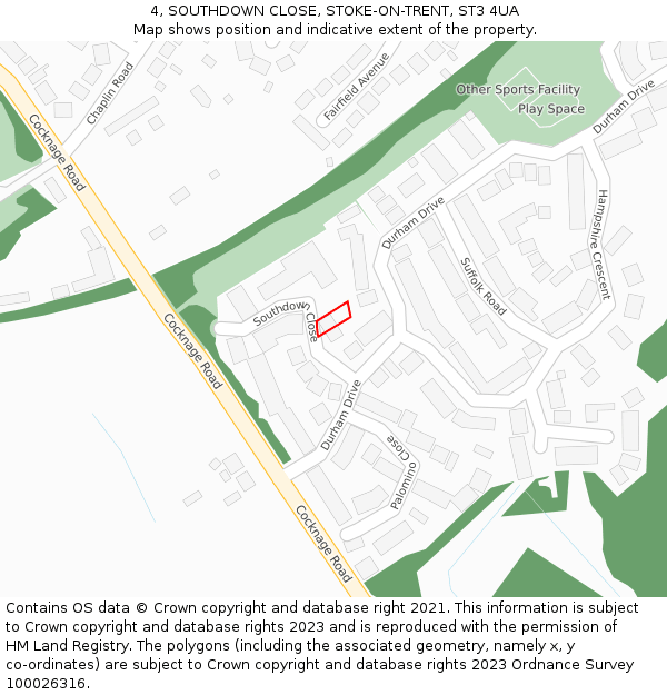 4, SOUTHDOWN CLOSE, STOKE-ON-TRENT, ST3 4UA: Location map and indicative extent of plot