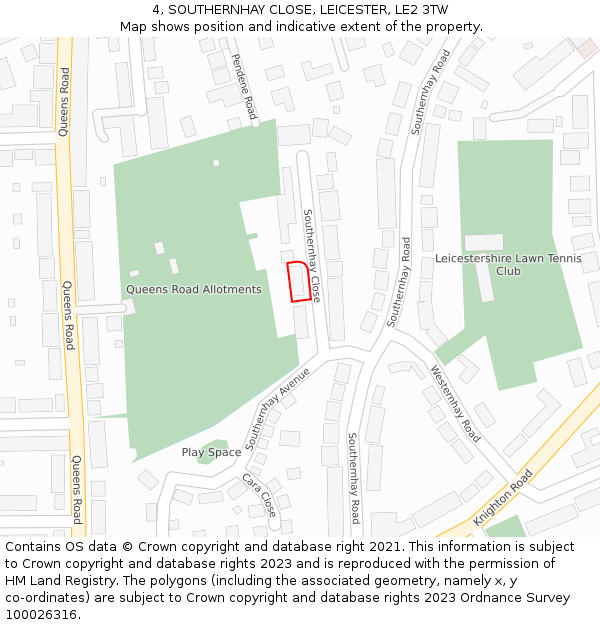 4, SOUTHERNHAY CLOSE, LEICESTER, LE2 3TW: Location map and indicative extent of plot
