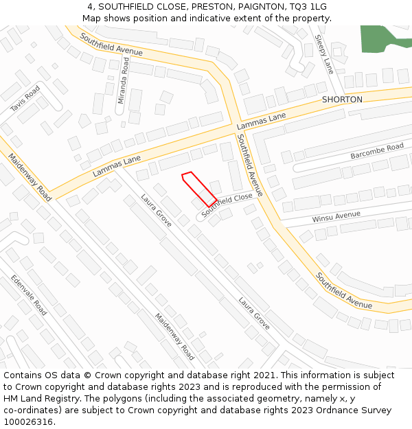 4, SOUTHFIELD CLOSE, PRESTON, PAIGNTON, TQ3 1LG: Location map and indicative extent of plot