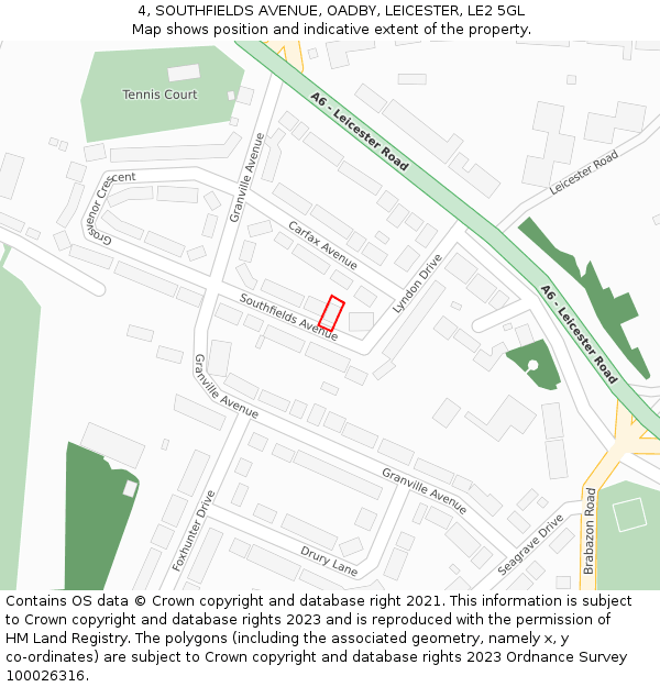 4, SOUTHFIELDS AVENUE, OADBY, LEICESTER, LE2 5GL: Location map and indicative extent of plot