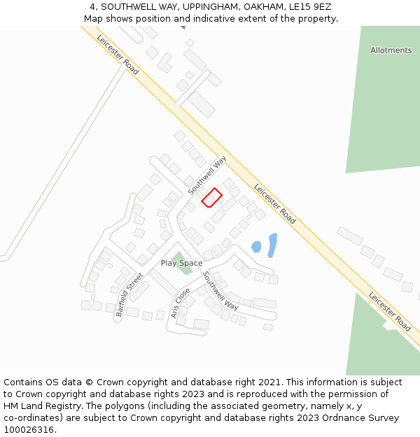 4, SOUTHWELL WAY, UPPINGHAM, OAKHAM, LE15 9EZ: Location map and indicative extent of plot