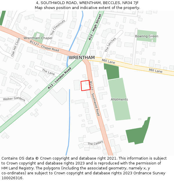 4, SOUTHWOLD ROAD, WRENTHAM, BECCLES, NR34 7JF: Location map and indicative extent of plot