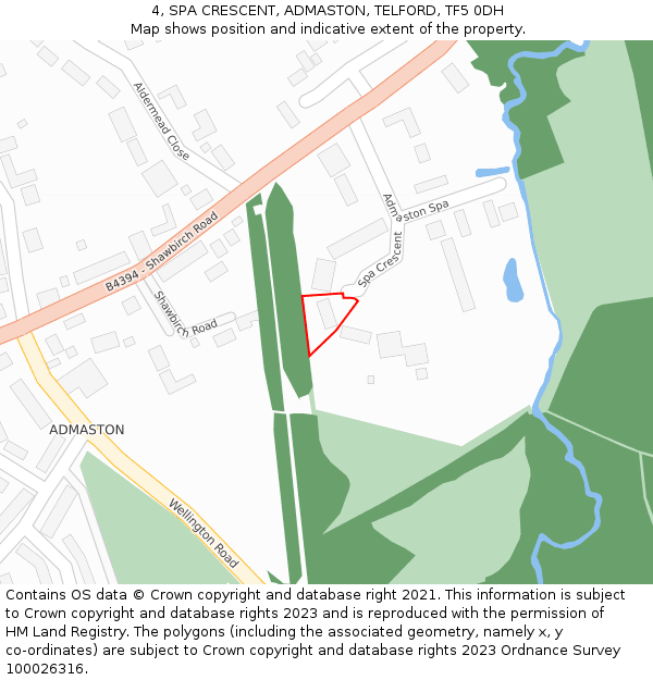 4, SPA CRESCENT, ADMASTON, TELFORD, TF5 0DH: Location map and indicative extent of plot