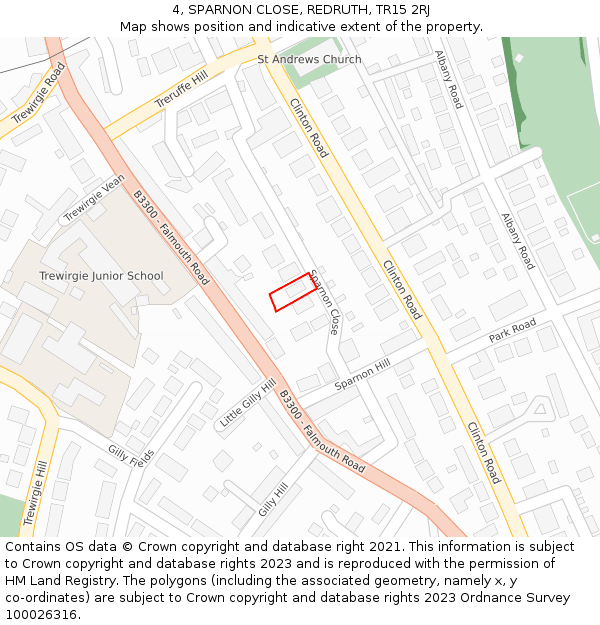 4, SPARNON CLOSE, REDRUTH, TR15 2RJ: Location map and indicative extent of plot