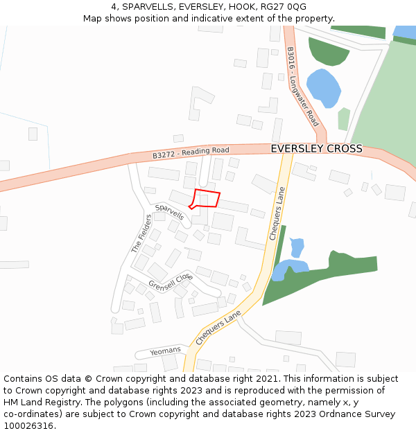 4, SPARVELLS, EVERSLEY, HOOK, RG27 0QG: Location map and indicative extent of plot
