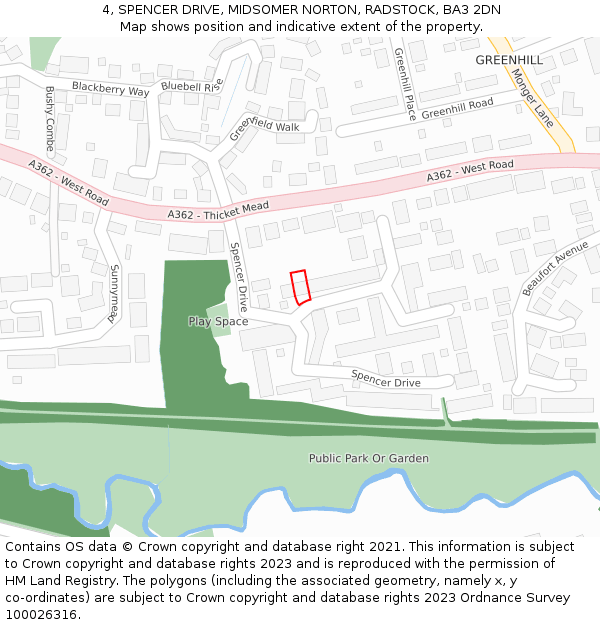 4, SPENCER DRIVE, MIDSOMER NORTON, RADSTOCK, BA3 2DN: Location map and indicative extent of plot