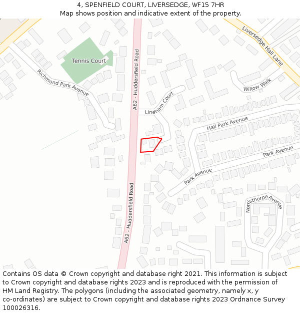4, SPENFIELD COURT, LIVERSEDGE, WF15 7HR: Location map and indicative extent of plot