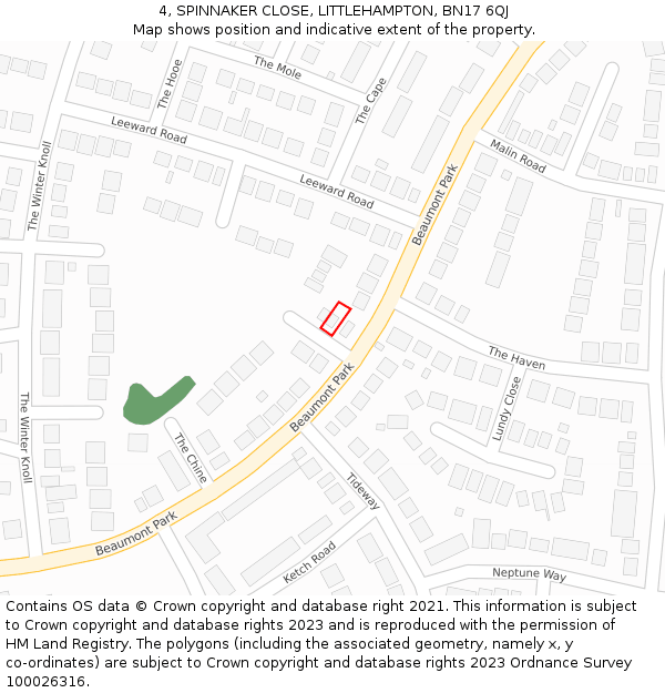 4, SPINNAKER CLOSE, LITTLEHAMPTON, BN17 6QJ: Location map and indicative extent of plot