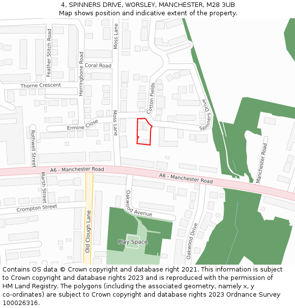 4, SPINNERS DRIVE, WORSLEY, MANCHESTER, M28 3UB: Location map and indicative extent of plot