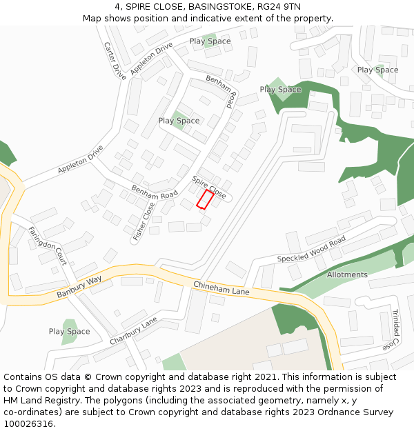 4, SPIRE CLOSE, BASINGSTOKE, RG24 9TN: Location map and indicative extent of plot