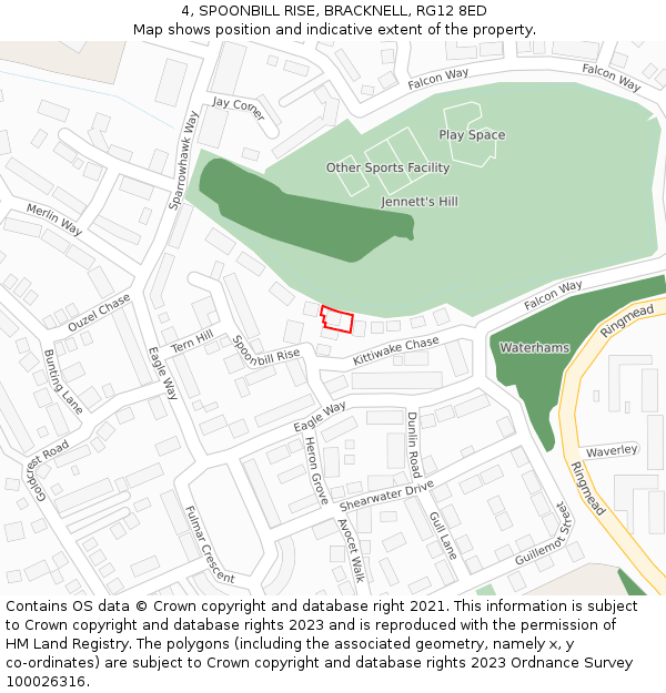 4, SPOONBILL RISE, BRACKNELL, RG12 8ED: Location map and indicative extent of plot