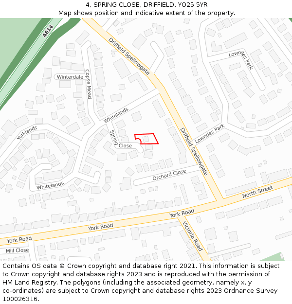 4, SPRING CLOSE, DRIFFIELD, YO25 5YR: Location map and indicative extent of plot